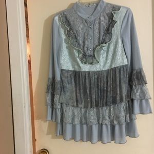 Zba Blue Long Sleeve Blouse.Size Medium.